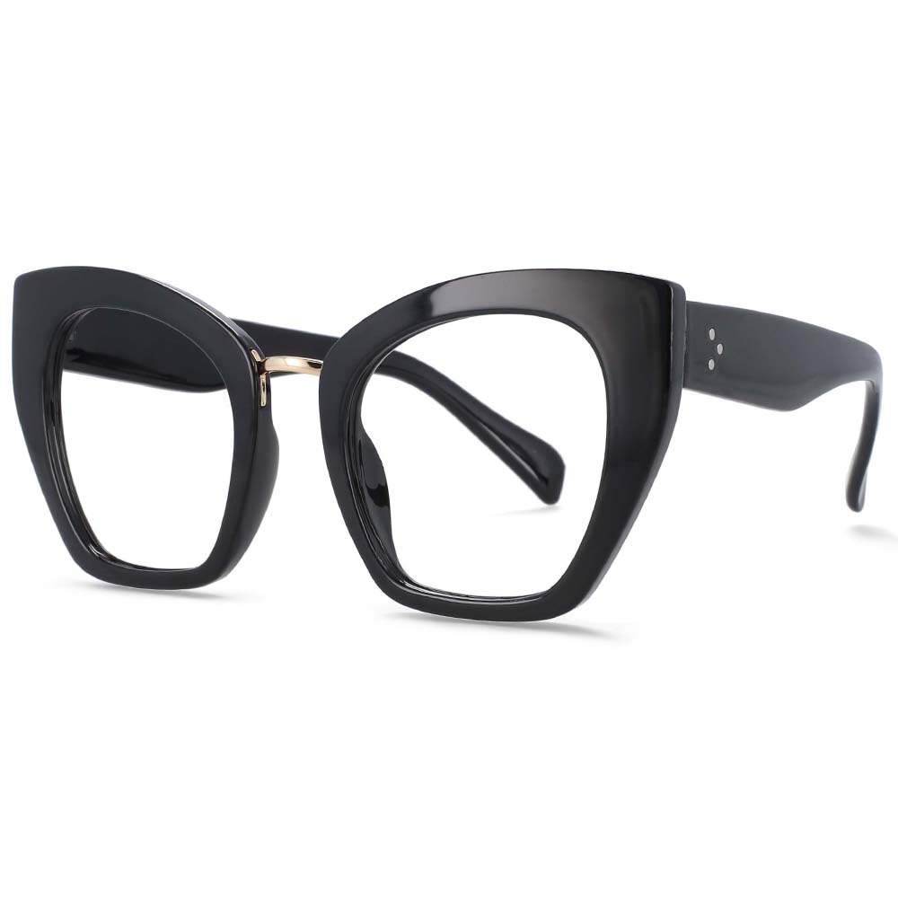 Montura de gafas de leopardo para mujer, anteojos de ordenador de gran tamaño, Ojo de gato, antiluz azul, a la , 54045: Negro