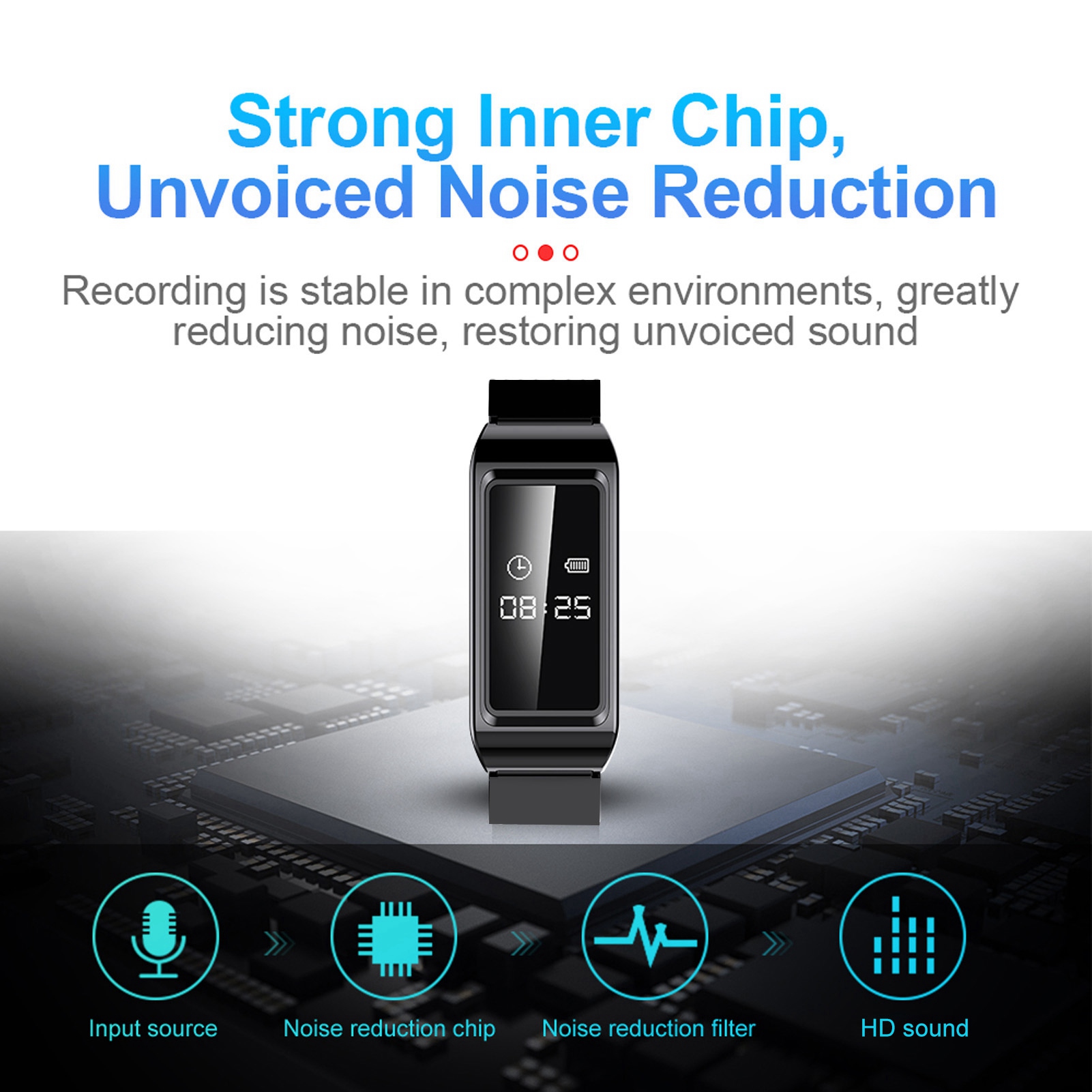 Sweat Proof HD Camera Recorder Watch, Redução de Ruído, Relógio Ativado por Voz, Pulseira para Reunião Speech