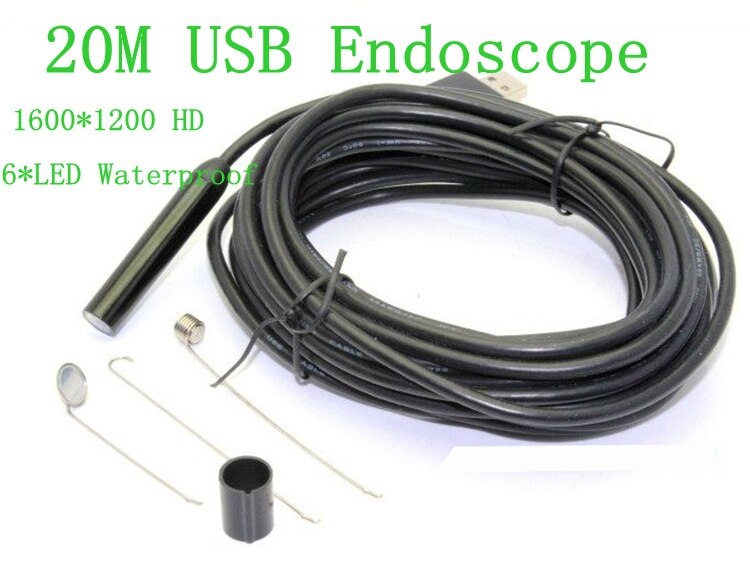 Mini 2MP PAL Pinhole USB Endoscope 6*LED 1/6 VGA CMOS 1600*1200 HD Waterproof 20M 9mm wire endoscope Borescope Video Camera