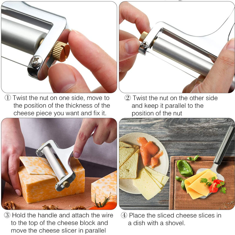 Cheese Slicers Adjustable Thickness Heavy Cheese Cutters with Wires for Soft Semi-Hard Cheese Butter 1-4 Cutting Wires Included