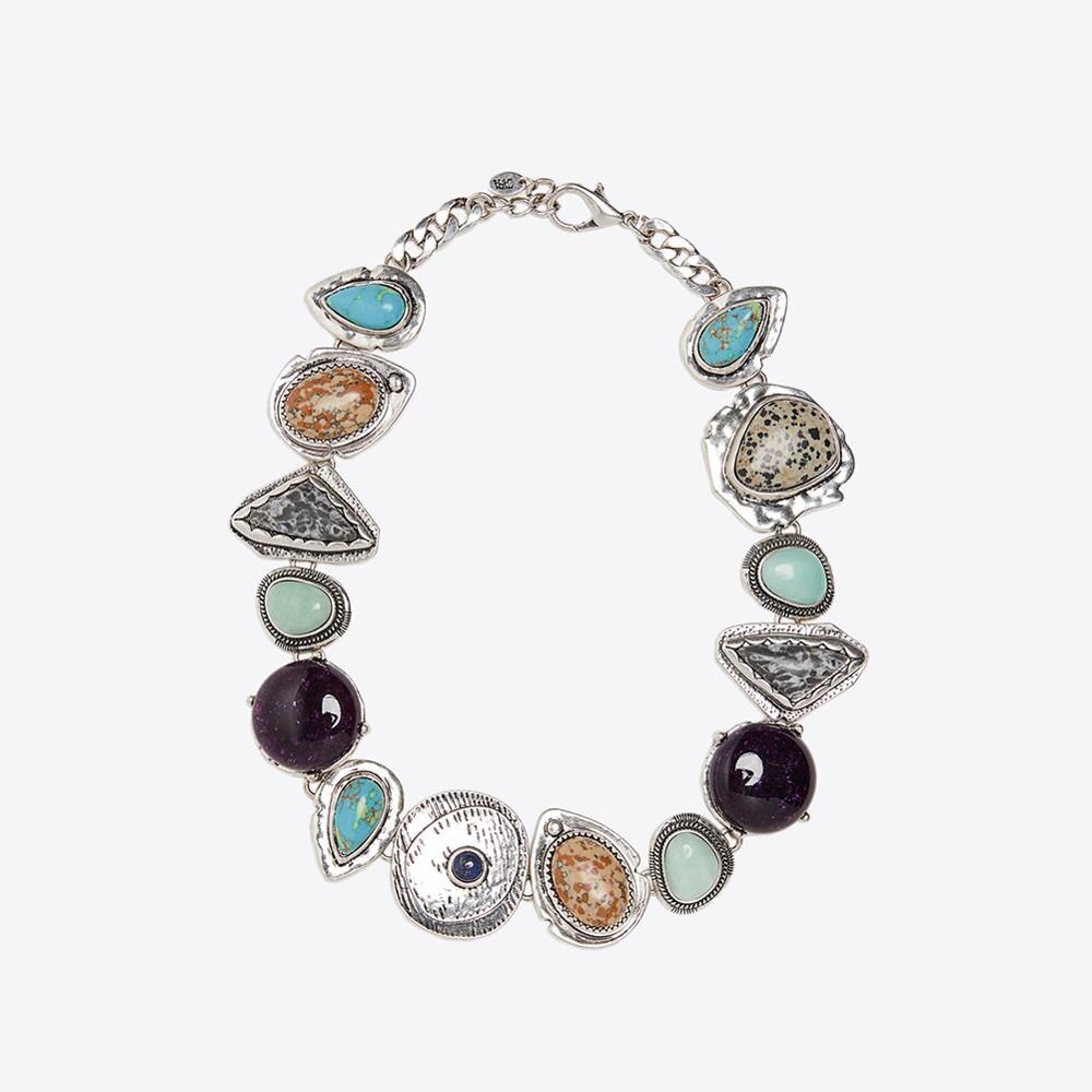 Girlgo Za Necklaces For Women Metal Natural Stone Water Multicolored Statement Wedding Party: Style 6