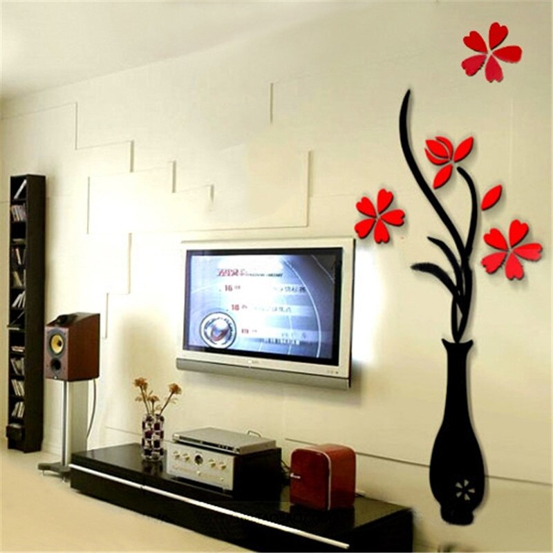 3D DIY acryl spiegel effect bloem wijnstok muurstickers muursticker home decor - zwart