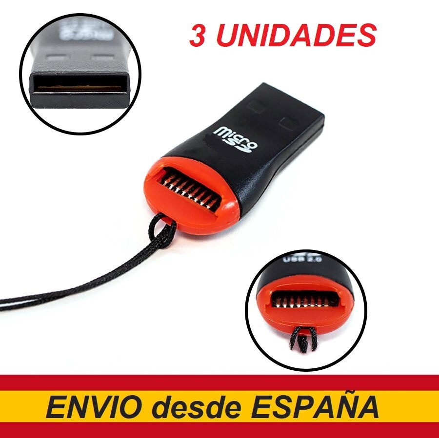 3 Unidades Adaptador lector tarjeta micro SD a USB microSD a USB . Admite tarjetas hasta 128 Gb desde España