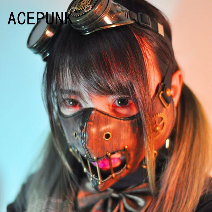 Masque d&#39;équipement Steam Punk gothique Punk, accessoire de boîte de nuit, masques de Performance, Hip Pop marron, Rivet de roue d&#39;engrenage,