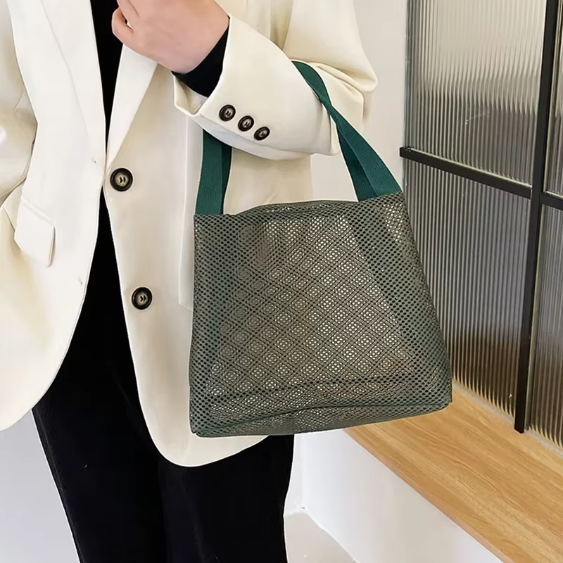 Makeup Bag Large Capacity Zip Mesh Bags with Handl Travel Lunch Bag Portable Storage Bags Travel Beach Swimming Wash