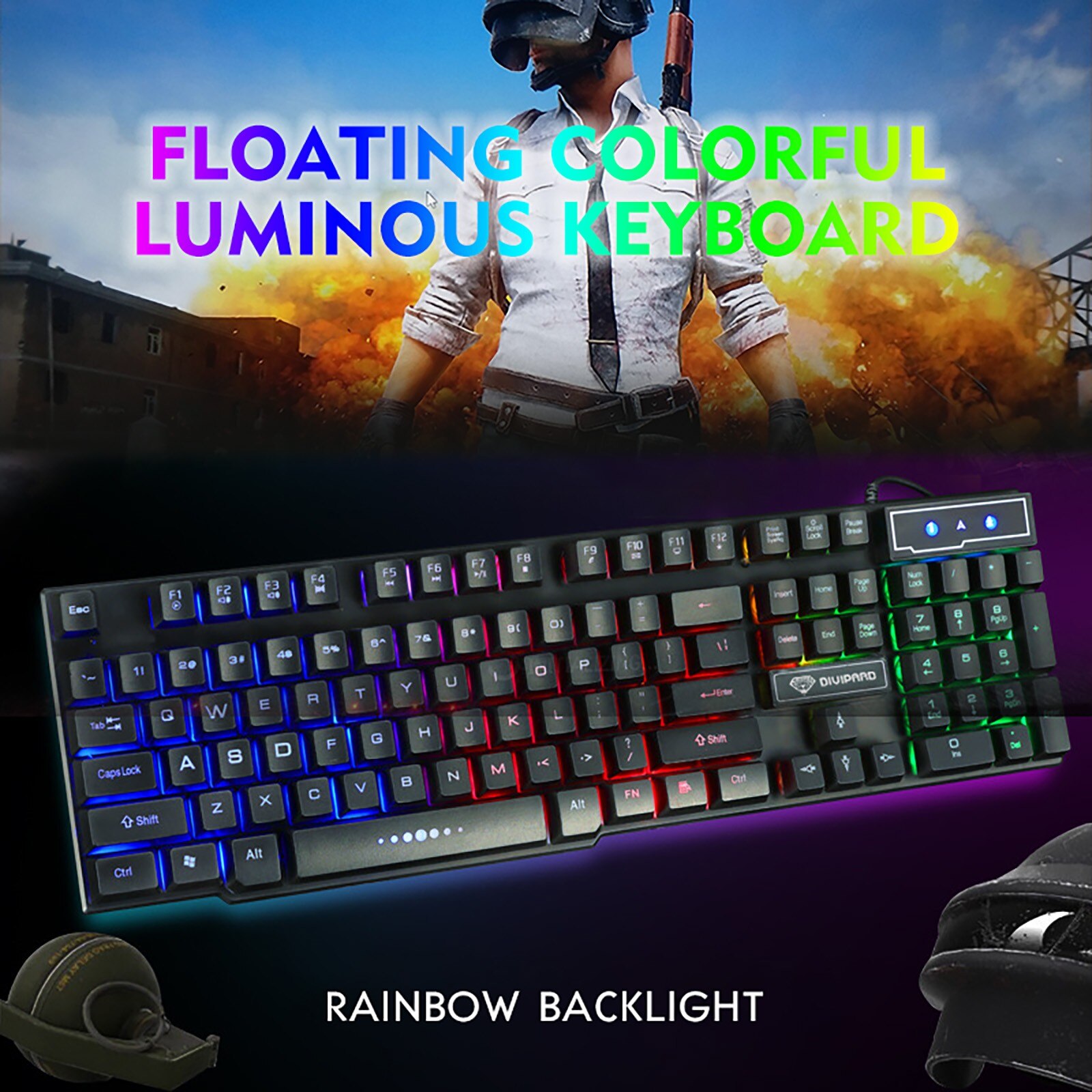 GK50 wired mechanical gaming keyboard floating cap waterproof rainbow backlit full-key gaming keyboard#30