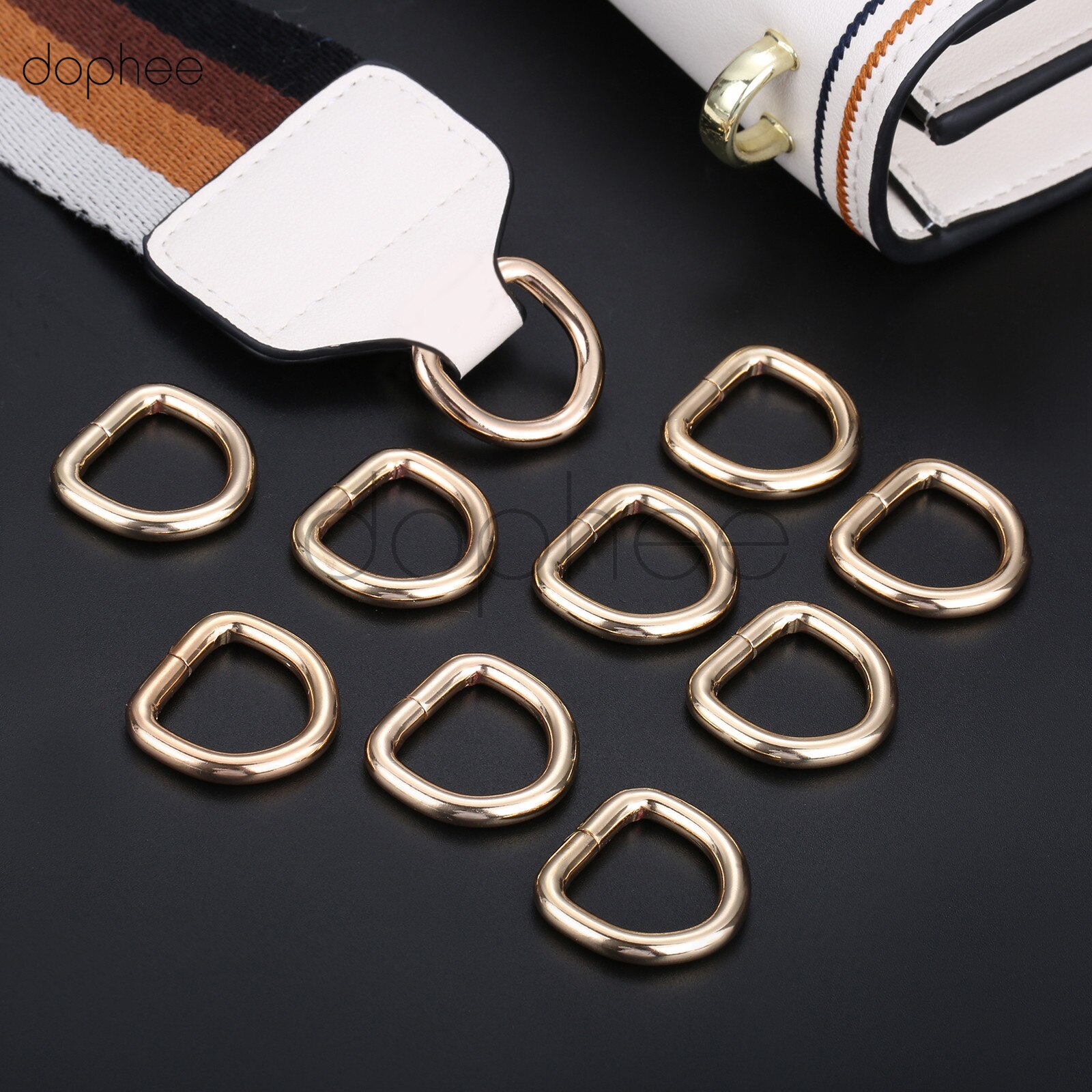 Dophee 10 pièces Anneaux en D 20mm 25mm 38mm sangle cerclage sacs accessoire de vêtement de détail non soudé en métal plat Dee bague