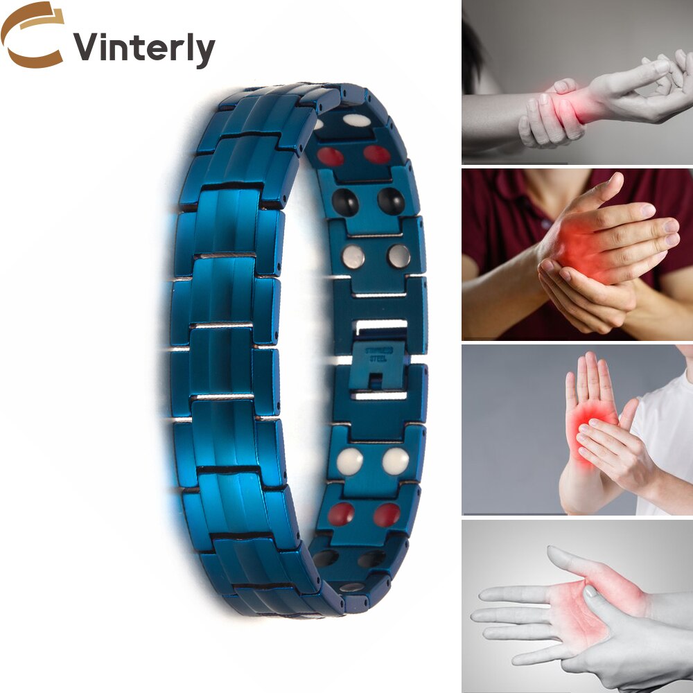 Vinterly Blauwe Magnetische Armband Mannen Hand Chain Link Rvs Mannen Armband Gezondheid Energie Germanium Hologram Heren Armbanden