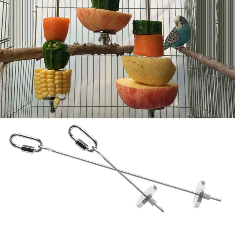 Rustfrit stål lille papegøje legetøj kød kabob madholder pind frugt spyd fuglebehandlingsværktøj holdbart fuglebur tilbehør