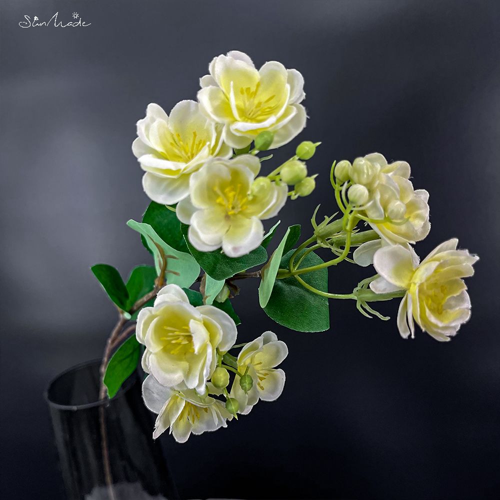 SunMade-rama de flor de Jazmín de lujo, 3 tenedores, Flores Artificiales, decoración para el hogar y la boda, decoración de otoño: Light Yellow
