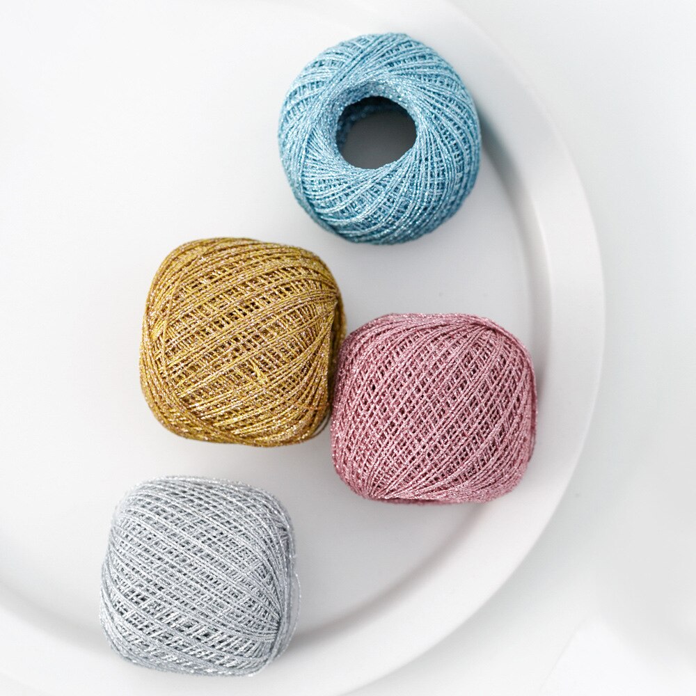 100g Fine Gold Silver Metallic Yarn Sparkly Crochet Metallized Threads Yarns for Hand Knitting DIY Needlework Bulky Yarn