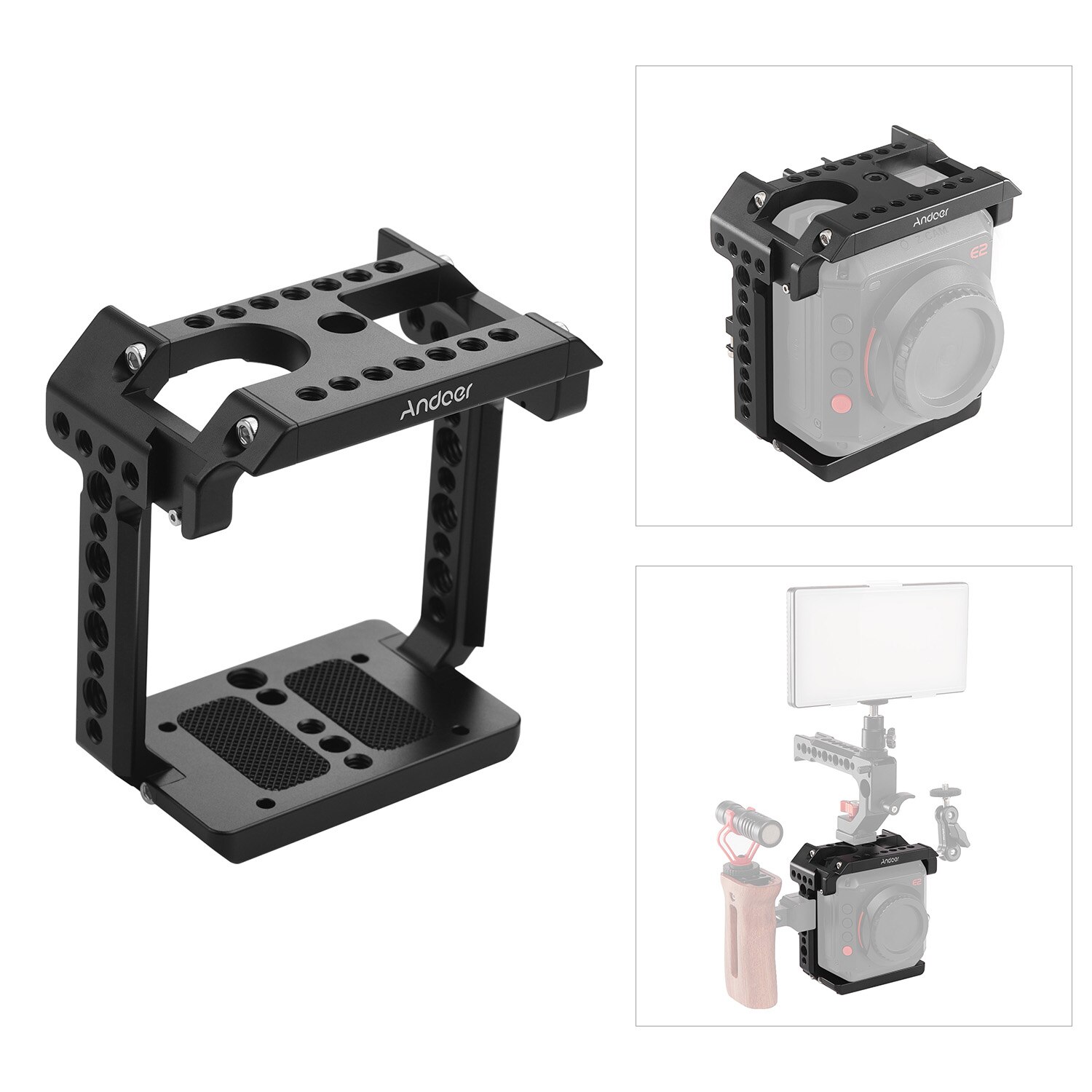 Andoer Aluminium Camera Montage Kooi Voor Z Cam E2C Met Koud Shoe Mount 1/4 Schroef Schieten Accessoires Met Zak Van accessoires