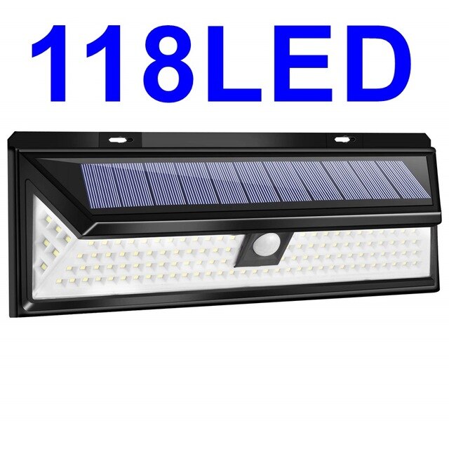 118 ledet solenergi lampe pir bevægelsessensor aktiveret sol lampe vandtæt udendørs have sikkerhed væg lys: 118d