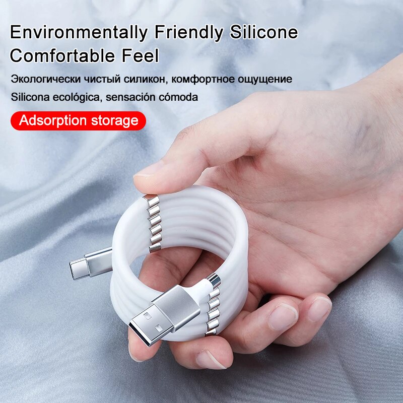 Magic Rope Magnetic 5A Data Cable Micro USB Type C Superfast Charging Cord For Huawei P50 Lite Samsung S21 Xiaomi Mi USB-C Wire