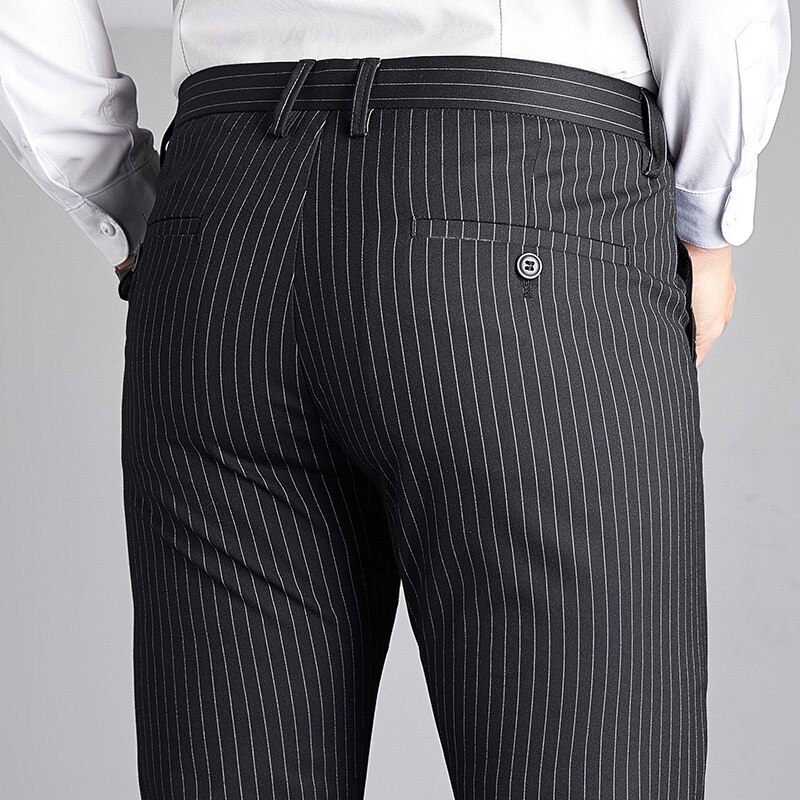 Mens Suit Pants Summer Men Striped Grey Dress Pants Man Business Office Classic Trousers Male Slim Fit Smart Casual Pants