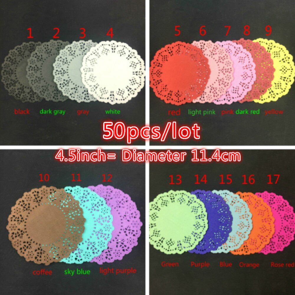 50pcs 4.5inch Black Round Diameter 114mm Paper Lace Doilies for Cake Placemat Party Decoration