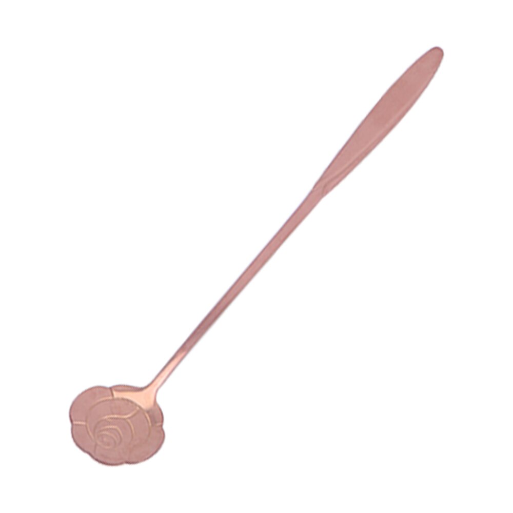 Flowers Gold Spoon Long Handle Dessert Tea Coffee Mixing Spoon Stainless Steel Vintage Teaspoons Drink Tableware: B-Rose Gold