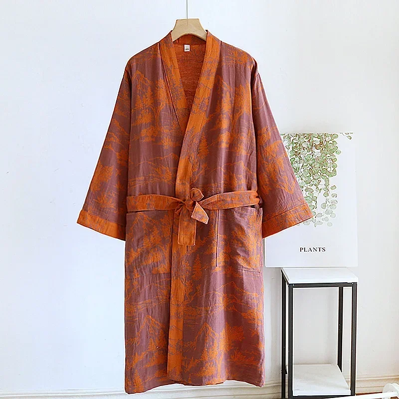 Roupão casual masculino, camisola solta, pijama para a pele, camisas masculinas, robe de quimono, pijama masculino, 2024: M / Bege