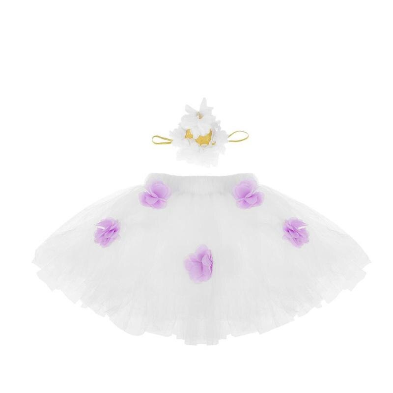 Jupe Tutu de danse florale pour filles | 2 pièces, accessoires de photographie, bandeau, pour bébés filles: WHITE