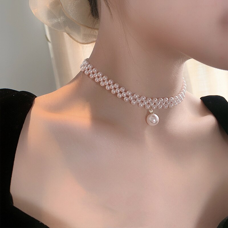 Perle gewebte Halsband Halskette in 2022 Süd Koreanisch Schlüsselbein Kette Sommer Frauen&#39;s Stil