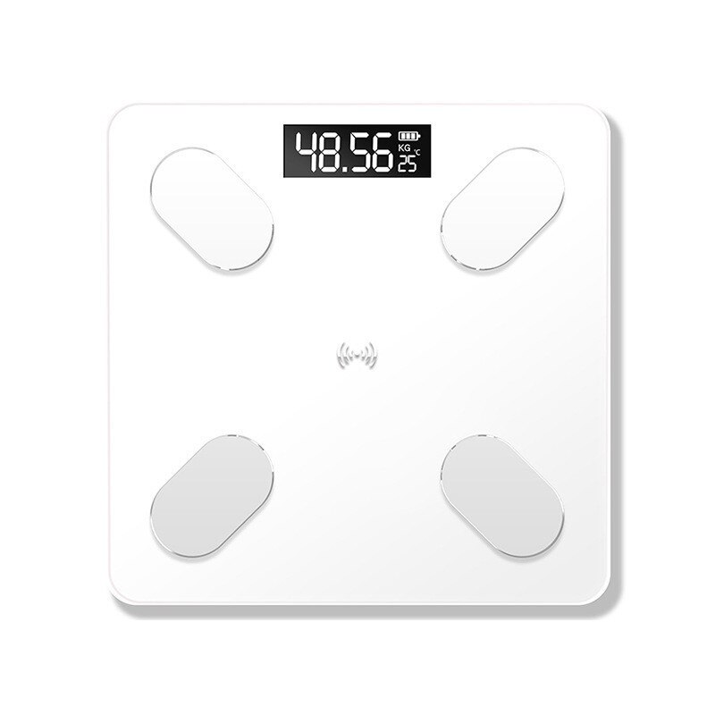 Body Fat Scale Smart BMI Scale Battery Powered LED Digital Bathroom Wireless Weight Scale Balance bluetooth APP Android IOS: White