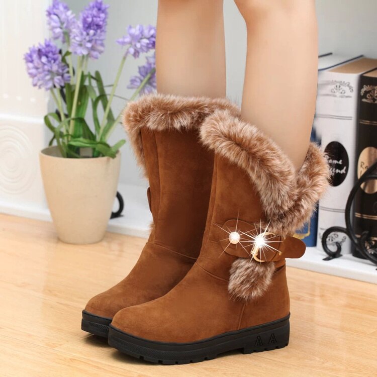 Winter Kinder Ankle Plüsch Stiefel Für Mädchen Flache Mit Gummi Schnee Stiefel Jungen Wasserdicht Nicht-slip Schuhe Einlegesohle 22.5 ~ 24,5 cm: Brown / 1