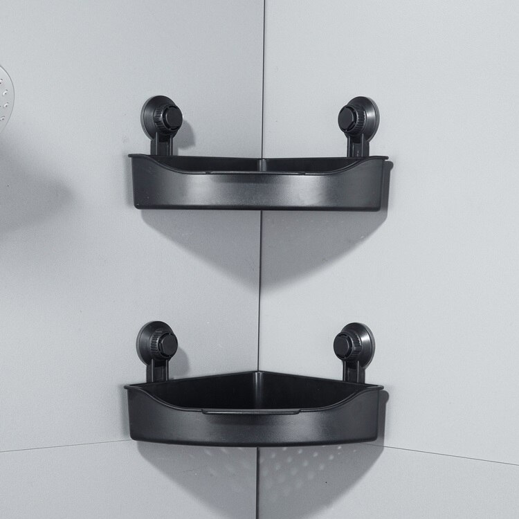 Hoek Opslag Plank Hoek Badkamer Magazijnstelling Zuignap Zeep Fles Houder Plastic Abs Keuken Opbergrek: black- 2 tier