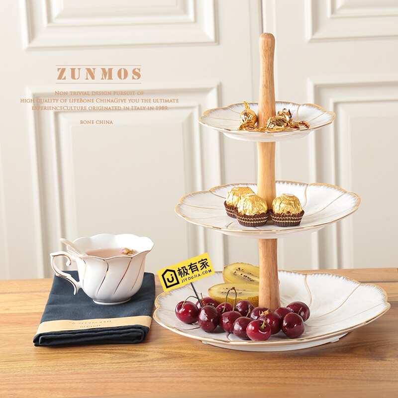 Dubbele Lagen 3 Lagen Witte Cake Stand Met Gouden Rand Taart Plaat Snack Schotel Servies Dessertbord Huwelijkscadeau