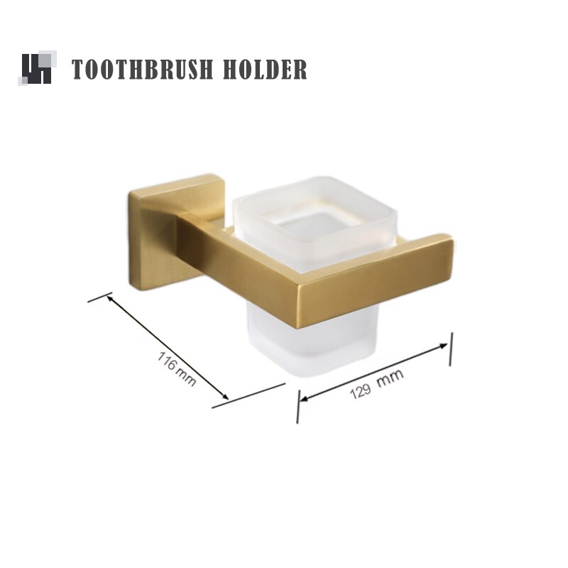 Accesorios de baño de oro cepillado, soporte de papel higiénico, gancho de pared, colgador de toalla, organizador de cocina de acero inoxidable, estante de barra de toalla: Cup Holder