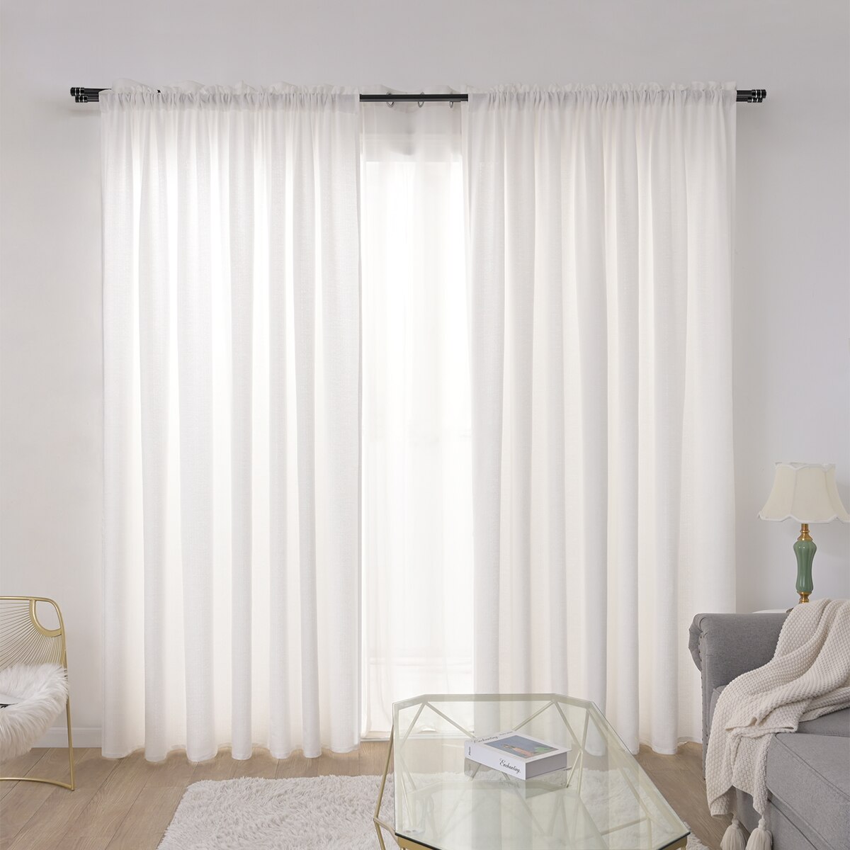 White Semi Sheer Curtains For Living Room Rod Pocket Window Drapes Bedroom Privacy Window Screening Tulle Curtains Decoration: W140xH260cm / 1 Panel
