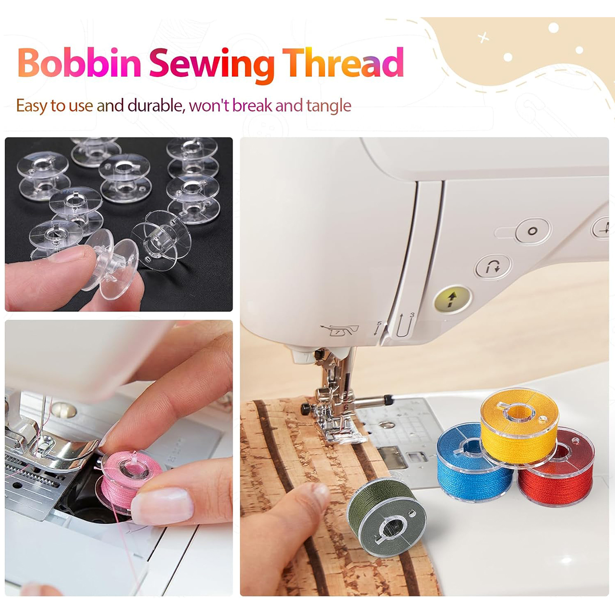 Bobinas de 20 piezas y hilos de coser, juego de bobinas de costura de hilo de bobina preenrolladas para máquina de coser casera Universal, hilo de poliéster
