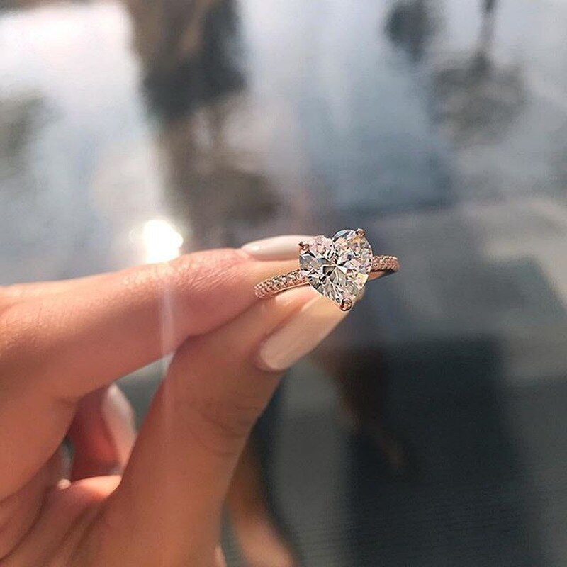 Drei-Zinke Liebe frauen Ring Weiß AAA Zirkonia Hochzeit Engagement Liebe Schmuck Neue