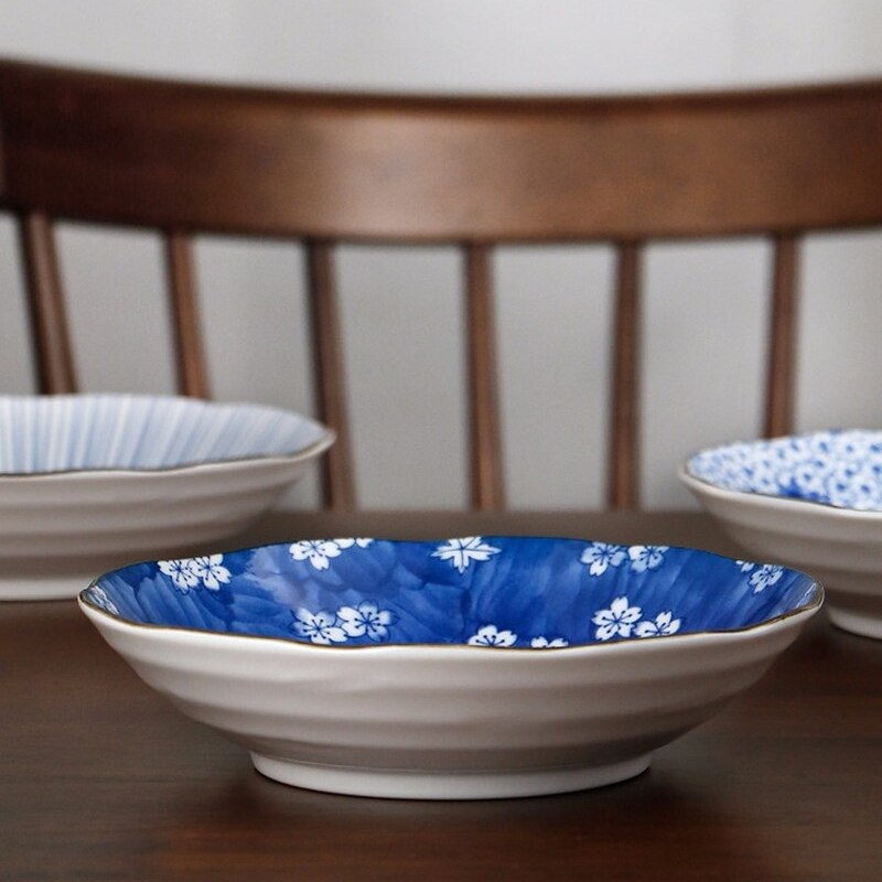 Ceramic Blue and White Porcelain Dinner Plate Hotel Restaurant Steak Plate Breakfast Salad Sushi Fruit Plate Kitchen Tableware