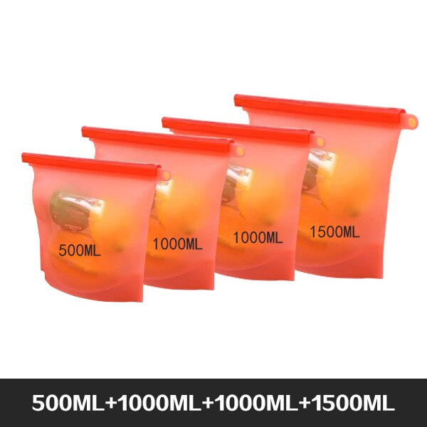 Reusable Food Storage Bags BPA Free 4-Pack Zip lock Silicone Food Bag Set Freezer & Microwave Safe Washable Zip Lunch Baggies: Brown