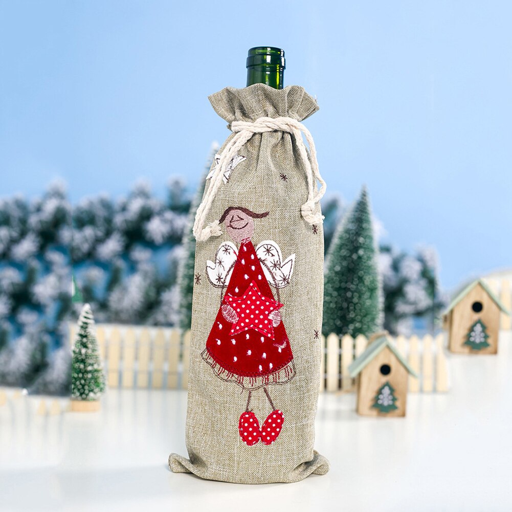 Xmas Santa Angel Drawstring Wine Bottle Cover Champagne Bag Party Decor