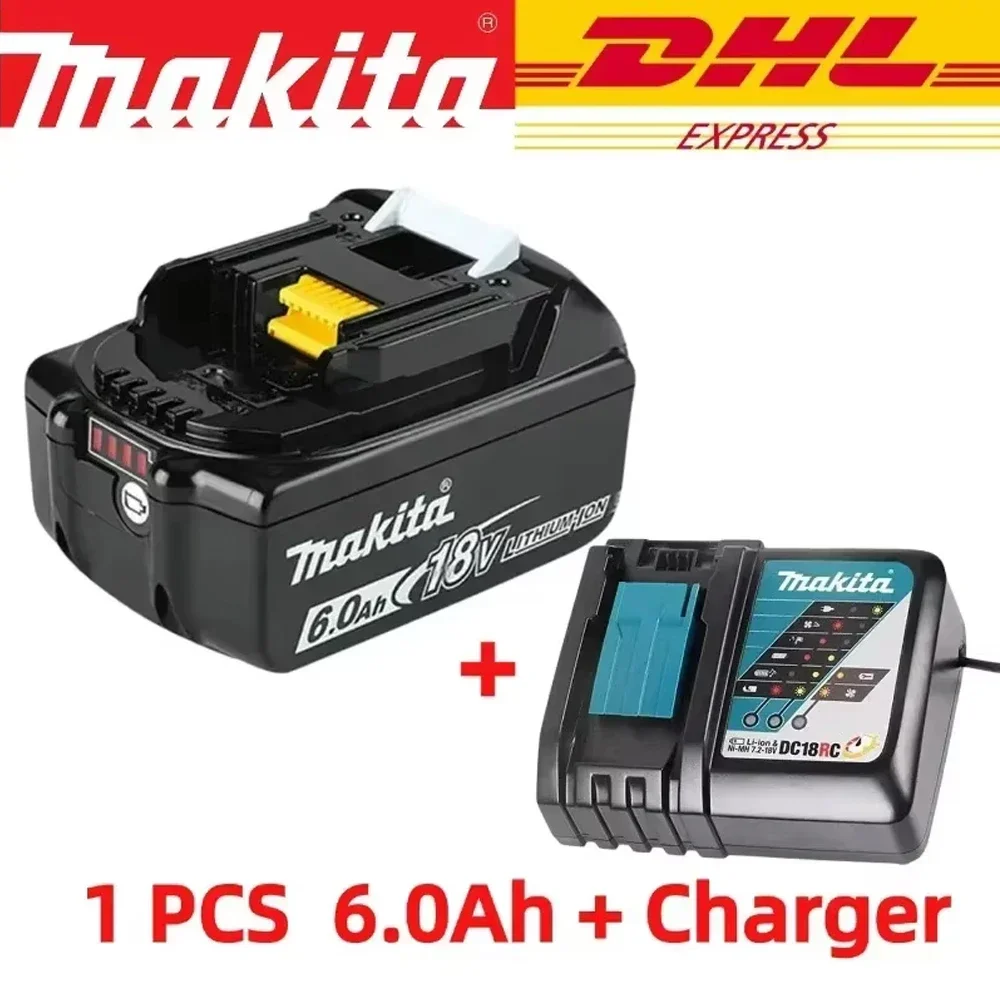 100% batterie Rechargeable d'origine Makita 18V 6.0Ah, pour batterie d'outils électriques Makita BL1830 BL1830B BL1840 BL1840B BL1850 BL1850B: Clair