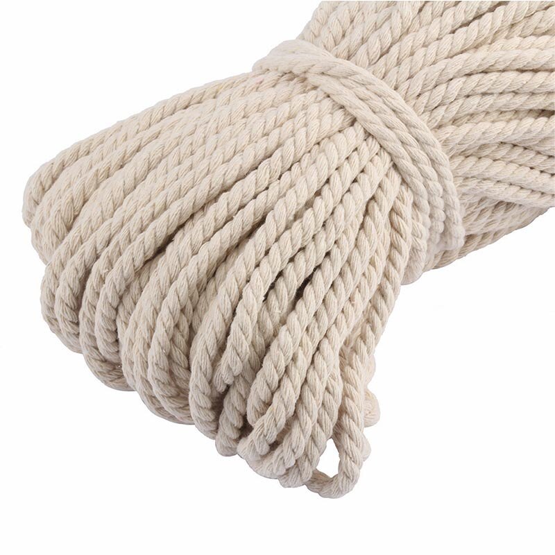 Cordon torsadé en Coton 100% avec 3 parties, 30 mètres, 5mm, corde pour sac, accessoires de couture, décoration pour bricolage: Beige