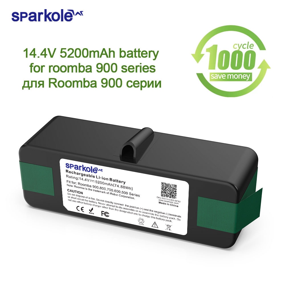 Sparkole 5200mAh 14.4V Li-ion battery for irobot roomba 900 series 980 960 900 895 860 695 690 640 614 800 700 600 500 series