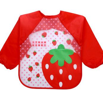 Leuke Cartoon Slabbers Lange Mouw Art Schort Dier Kiel Kinderen Bib Burp Kleding Zachte Voeden Eet Peuter Waterdichte Baberos: 15strawberry
