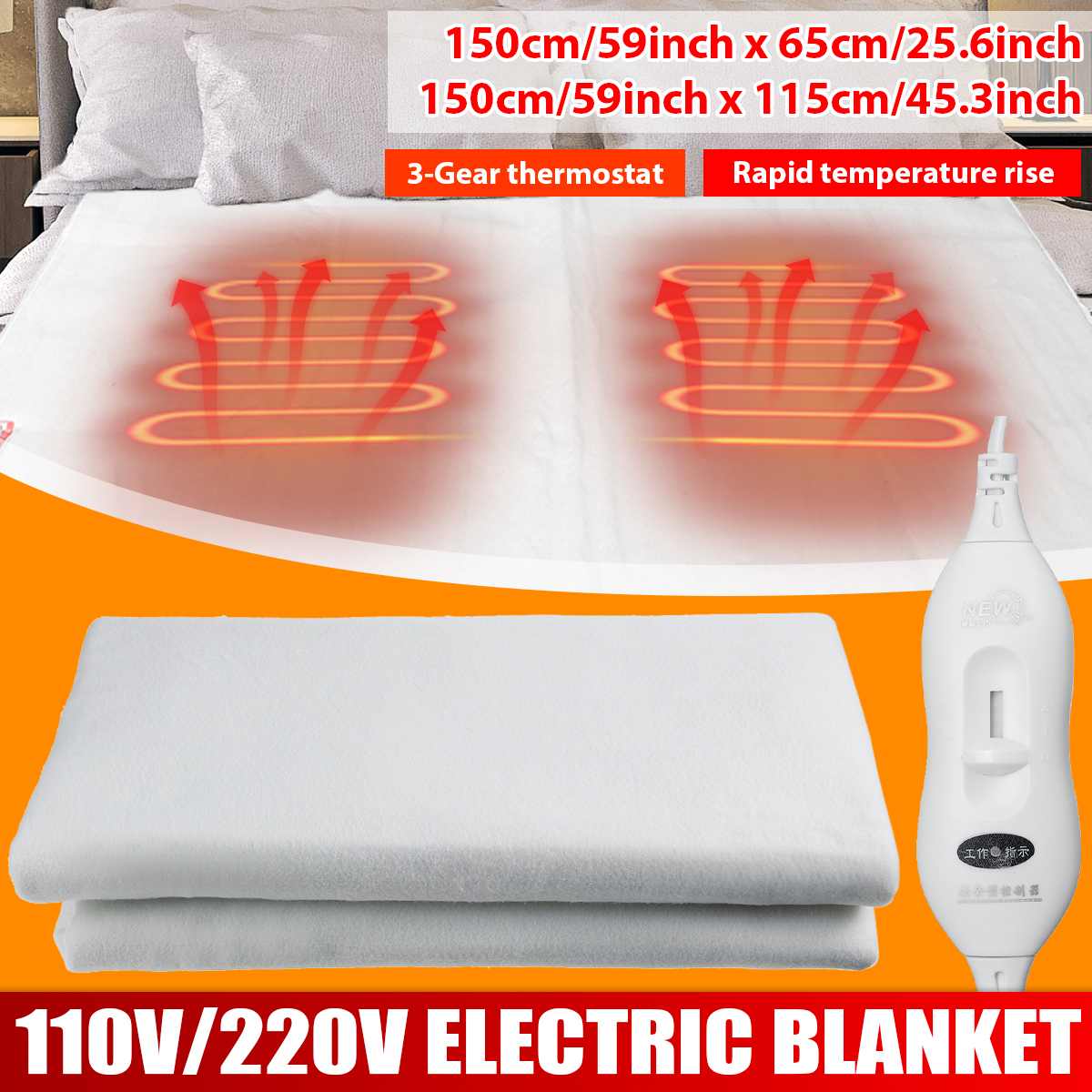 110v/220v vinter elektrisk teppe flanell dobbelt oppvarmet teppe sikkerhet elektrisk teppe tykkere elektrisk matt kropp varmere pute