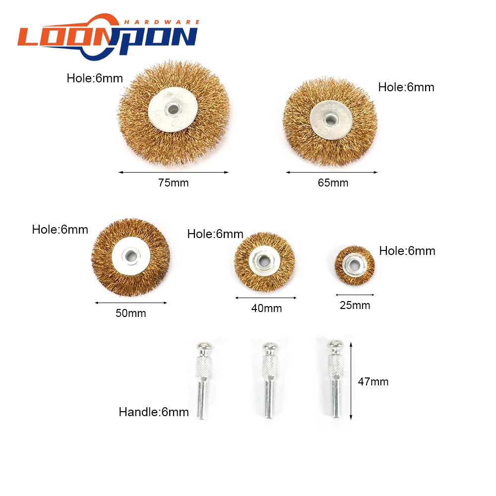 5Pcs Polishing Brush Wire Wheel Grinder Rotary Grinding Buffing Electric Abrasive Tools Stainless Steel Hole Dia 6mm Brand