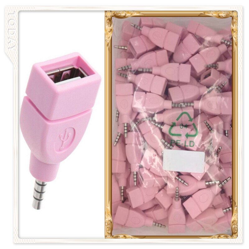 Universele 3.5mm AUX Jack Audio Plug Naar USB 2.0mm Converter USB Aux Kabel Koord Voor Auto MP3 speaker U Disk Flash Drive Adapter: Roze