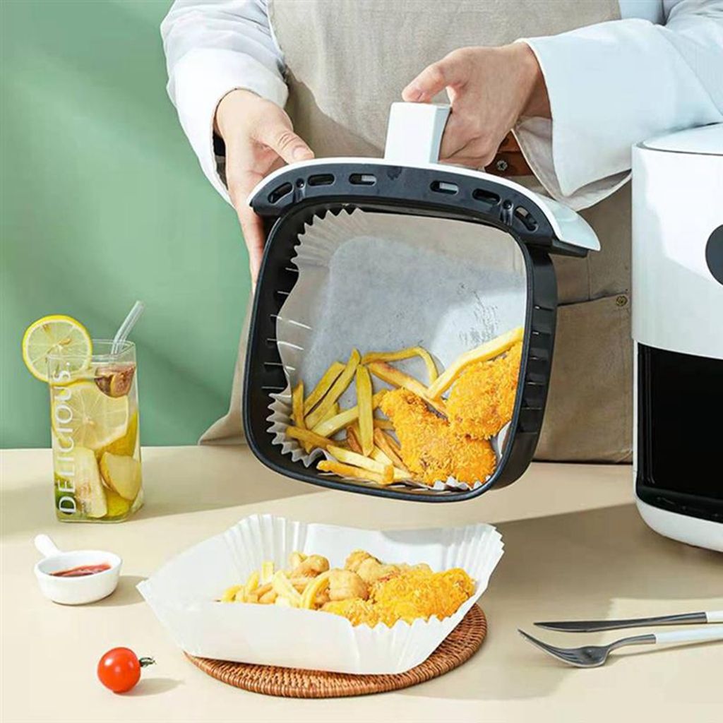 50/100PCS Air Fryer Disposable Paper Liner Baking Mats Kitchen AirFryer Baking Accessories Steamer Round Paper Non-Stick Mat