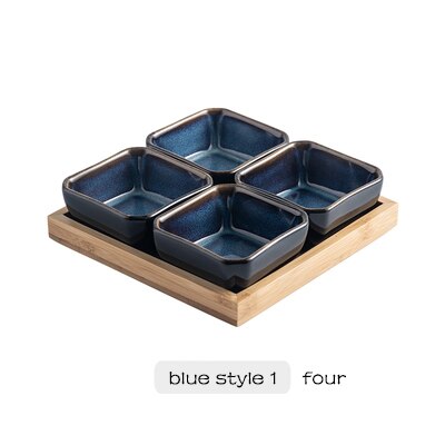 ceramic grid fruit plate snack plate serving platter Japanese small dish with tray Home desktop dried fruit snack tray: J