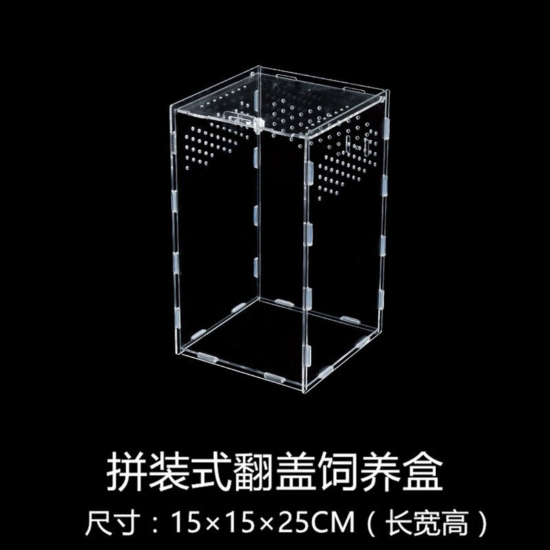 1PCS Crawler Box Acrylic Spider Ant Lizard Horned Frog Tortoise Gecko Feeding Box Reptile: 15X15X25cm