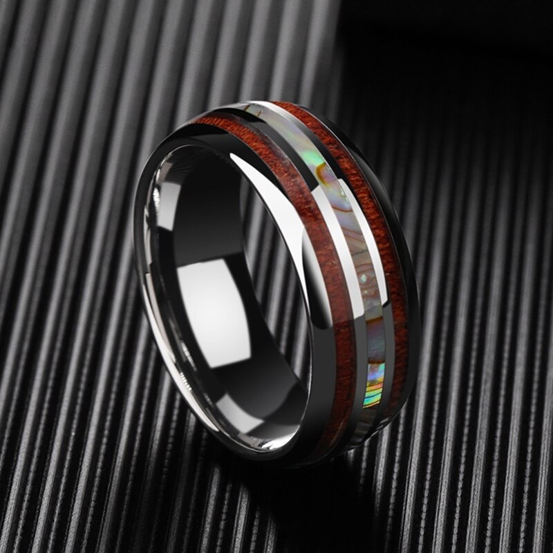 8mm nuovi anelli da uomo anello di personalità intarsiato in legno Abalone Shell anniversario di matrimonio anello di moda per gioielli da uomo