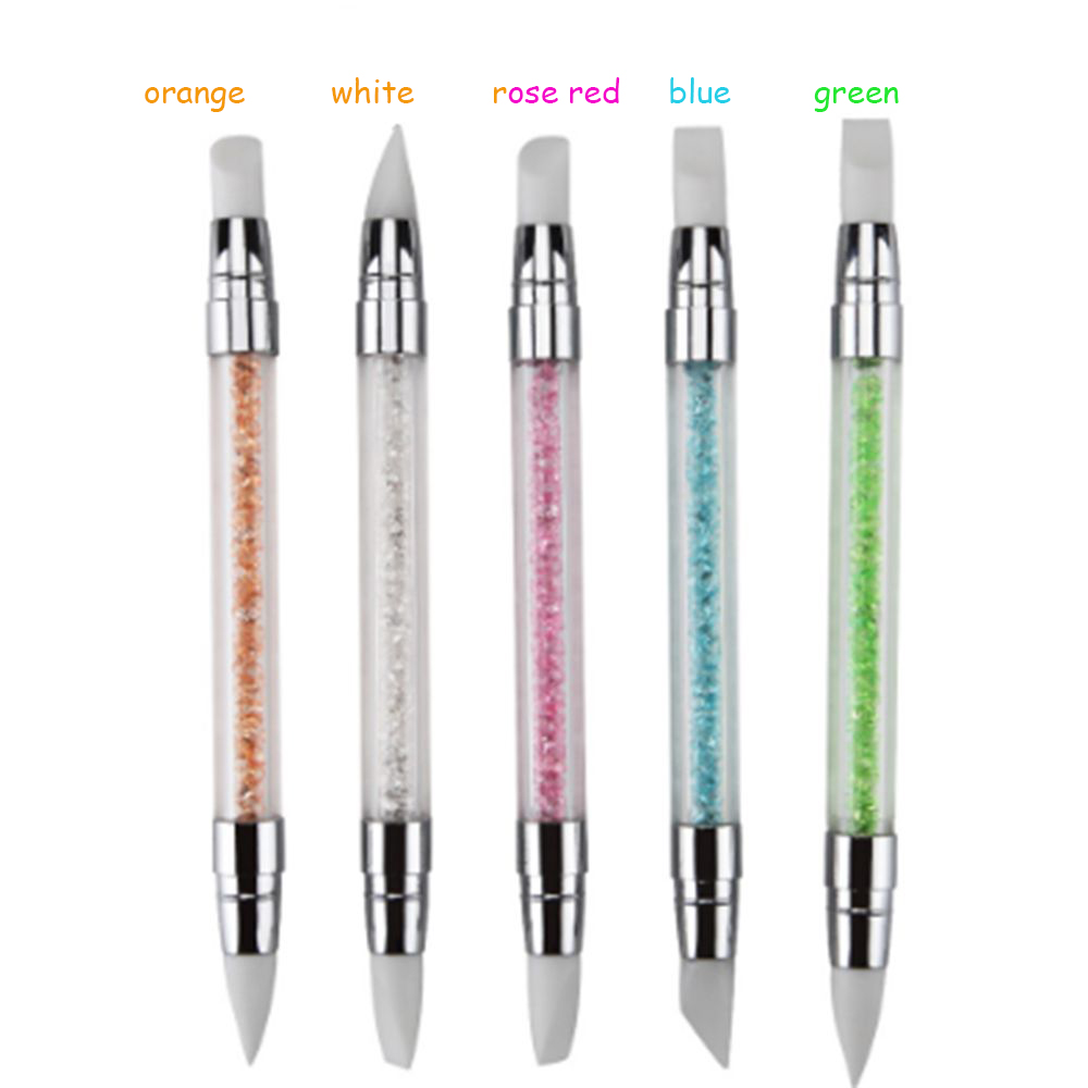 Brochas para uñas de diamantes de imitación, pincel de silicona para uñas con mango acrílico, herramientas para pinceles para uñas: white