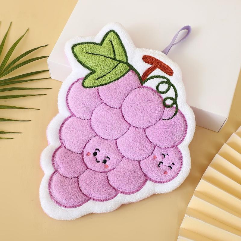Fleece doekje badkamer bloemen handdoek huishoudartikelen fruit handdoek keuken absorberende schoonmaakdoek hangend sneldrogend koraal: Beige