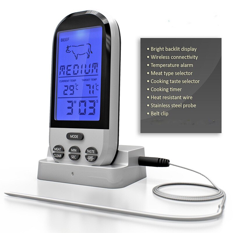 MOSEKO Wireless Remote Digital Backlight BBQ Thermometers Oven Grill Meat Cooking Probe Food Kitchen Thermometer With Timer