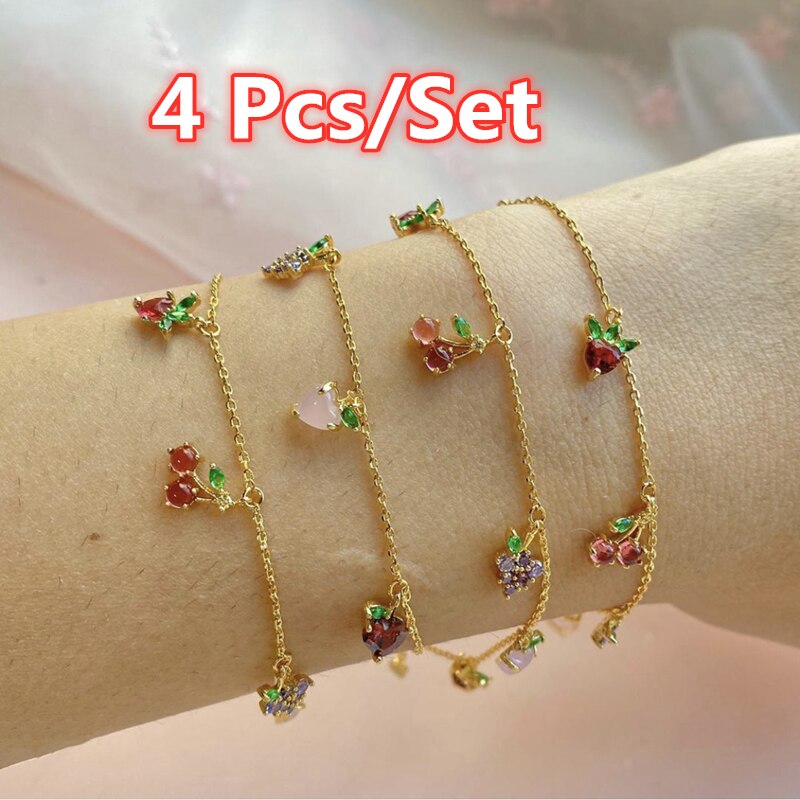 4 Teile/satz Frauen Süße Kristall Obst Armbänder für Frauen Einfache Trendy Party Armband Schmuck: Default Title